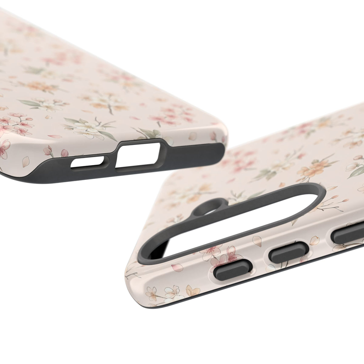 Blush pink blossom print tough phone case with raised bezel