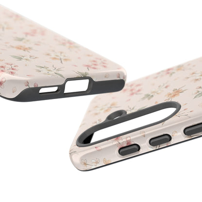 Blush pink blossom print tough phone case with raised bezel