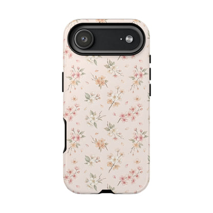 Floral tough phone case in blush pink and apricot