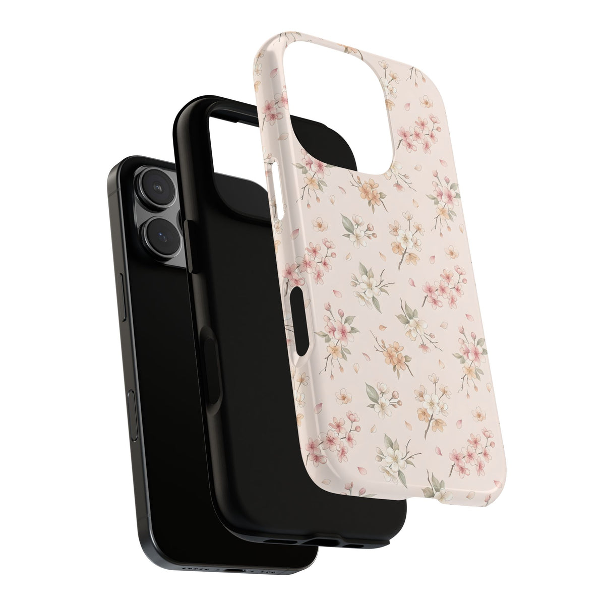 Watercolour blossom tough phone case in soft blush pink