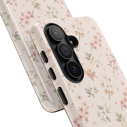 Blush floral tough phone case, side view of the dual layer shell