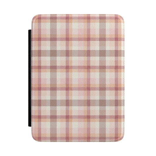 Blush plaid Kindle case in dusty rose and cream