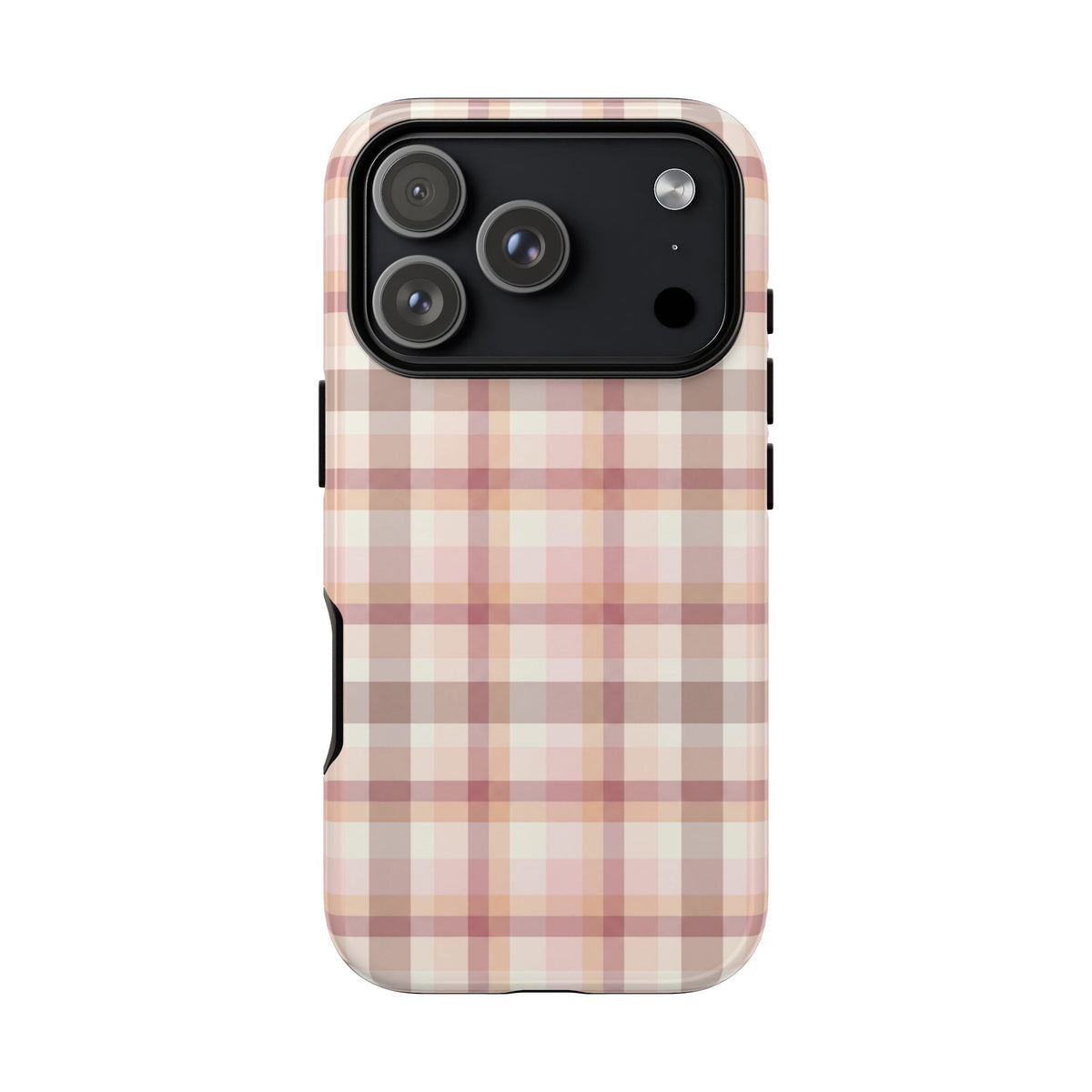 Blush plaid tough phone case in dusty rose and cream