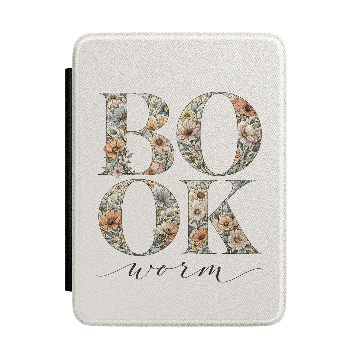 Bookworm floral Kindle case with wildflower letters on cream