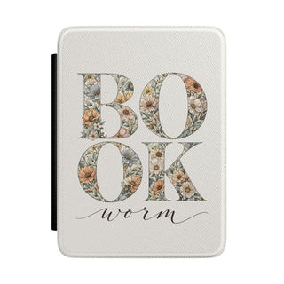 Bookworm floral Kindle case with wildflower letters on cream