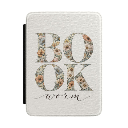 Bookworm floral Kindle case with wildflower letters on cream
