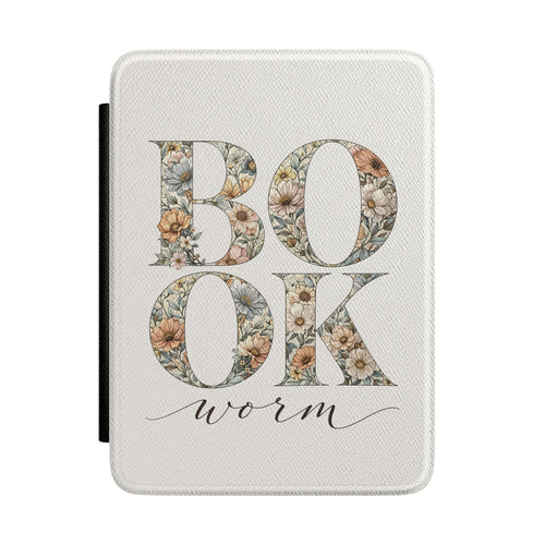 Bookworm floral Kindle case with wildflower letters on cream
