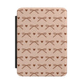 Brown bow Kindle case, ribbon bows and hearts on peach pink