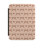 Brown bow Kindle case, ribbon bows and hearts on peach pink