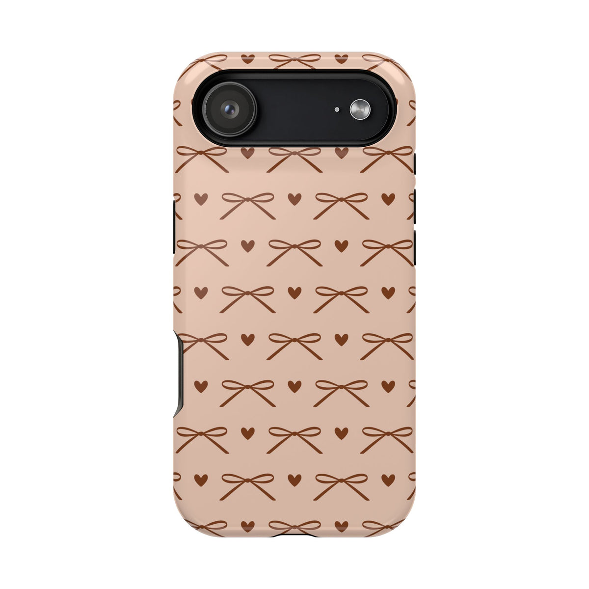 Brown bow MagSafe phone case, detail of the print