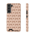 Coquette brown bow print phone case with card slot