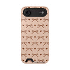 Brown bow and heart print phone case with card holder