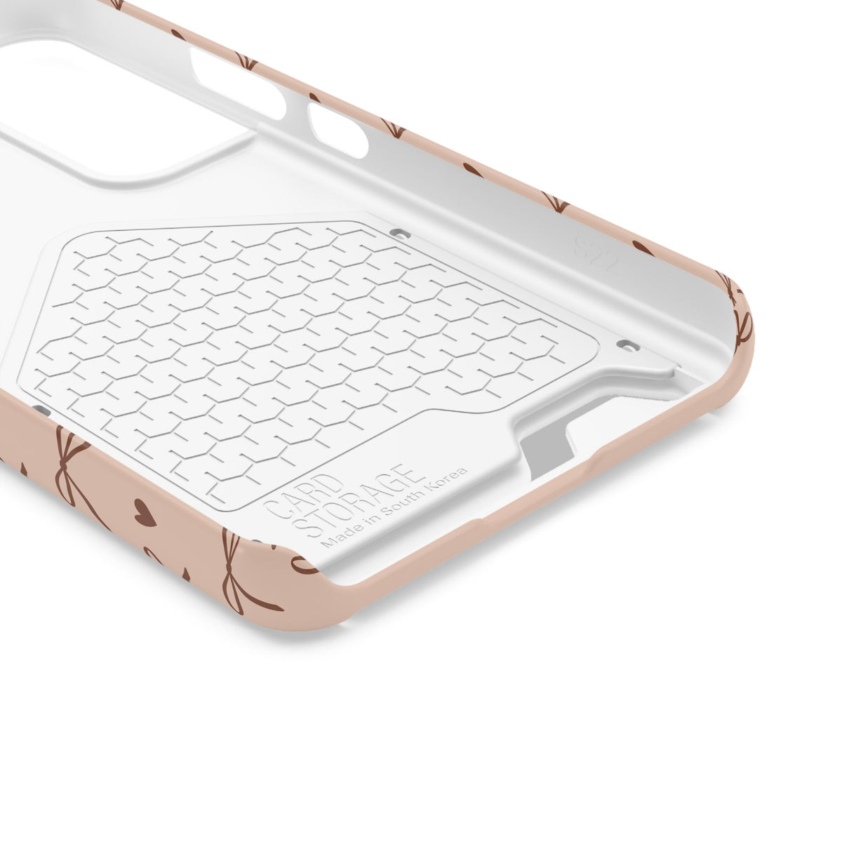 Peach pink brown bow phone case with card slot