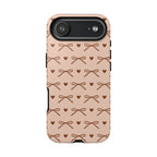 Cute brown bow tough phone case in soft peach pink