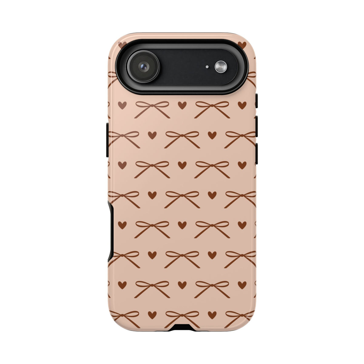 Cute brown bow tough phone case in soft peach pink