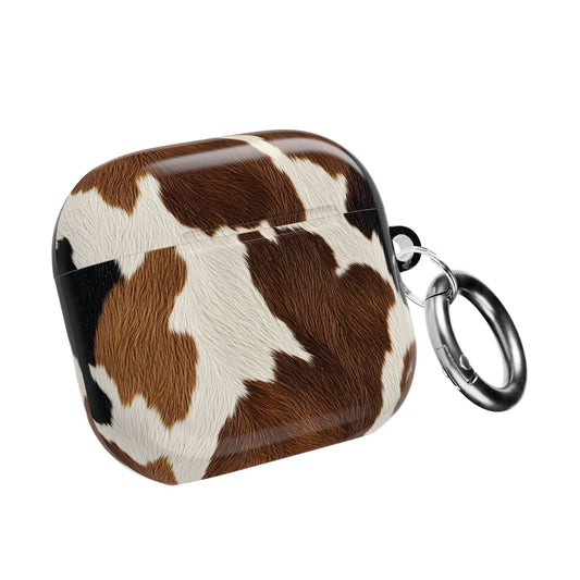 Brown cow print AirPod case with carabiner