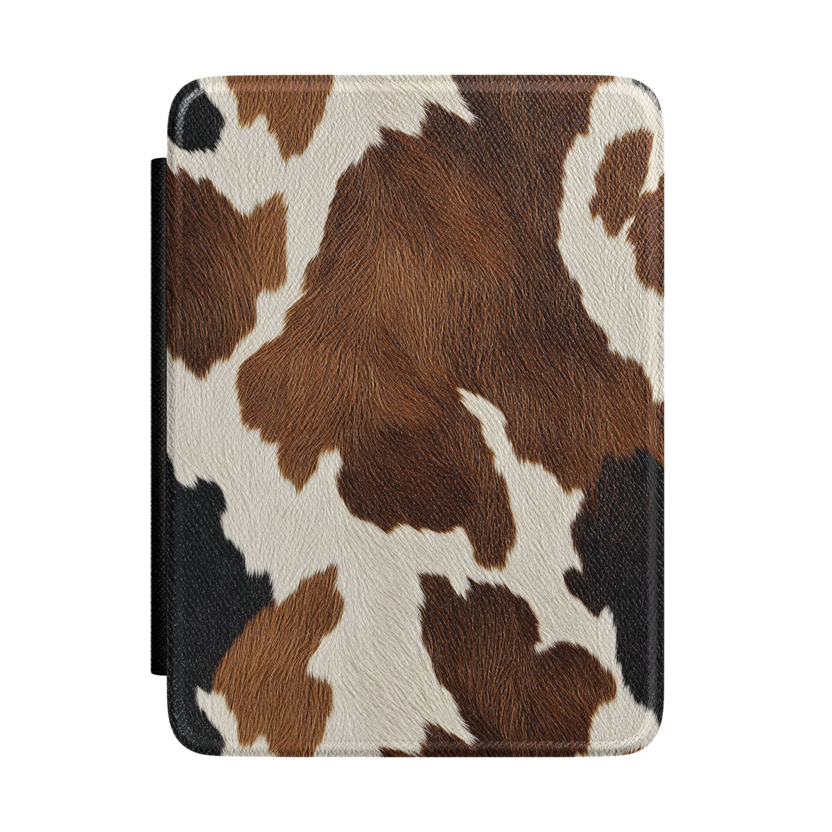 Brown cow print Kindle case, chestnut and dark brown patches on creamy white