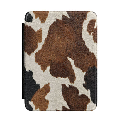 Brown cow print Kindle case, chestnut and dark brown patches on creamy white