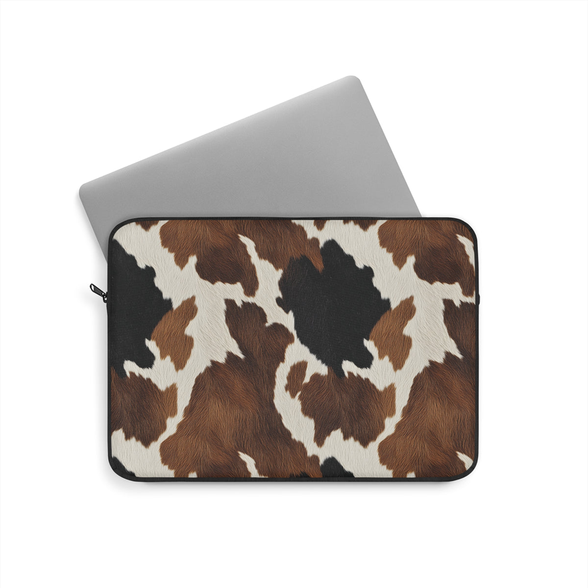 Brown cow print laptop sleeve, alternate view