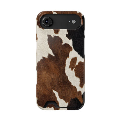 Brown cow print phone case with card holder, alternate view
