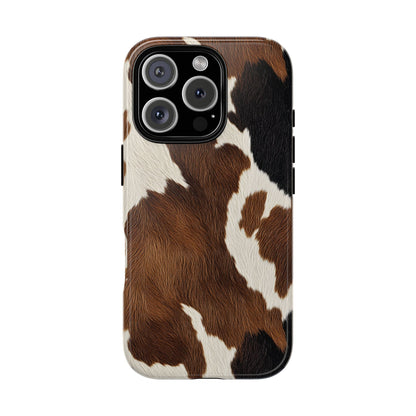 Brown cow print tough phone case, side view