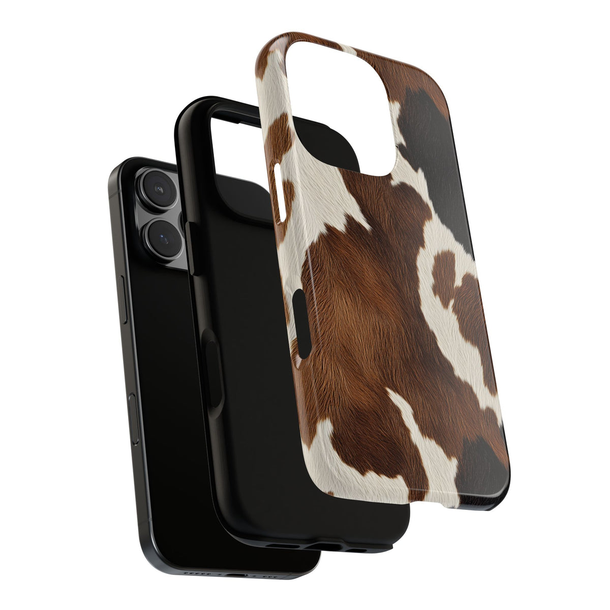 Brown cow print tough phone case, glossy or matte