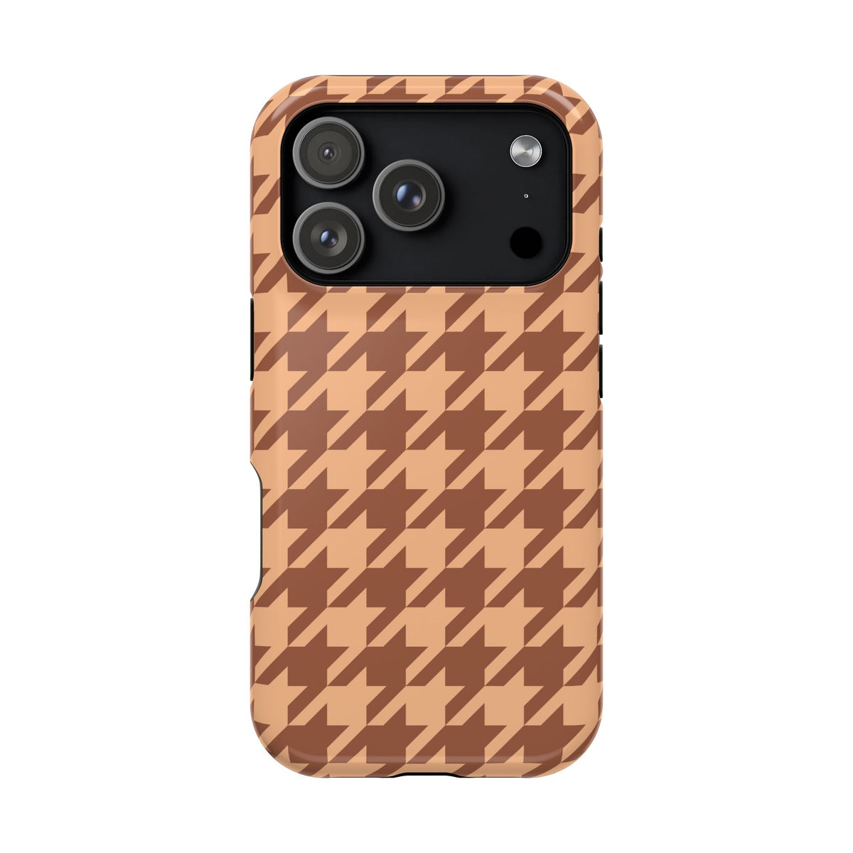 Brown houndstooth MagSafe phone case, back view