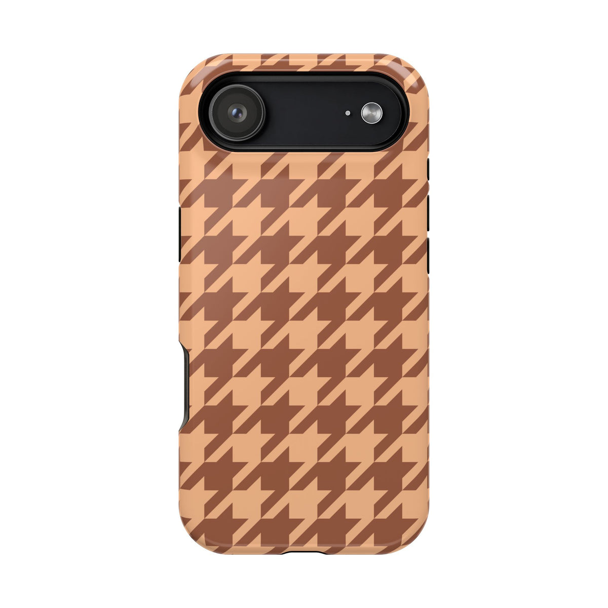 Chestnut brown and tan houndstooth MagSafe iPhone case