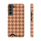 Oversized chestnut brown houndstooth phone case with card slot