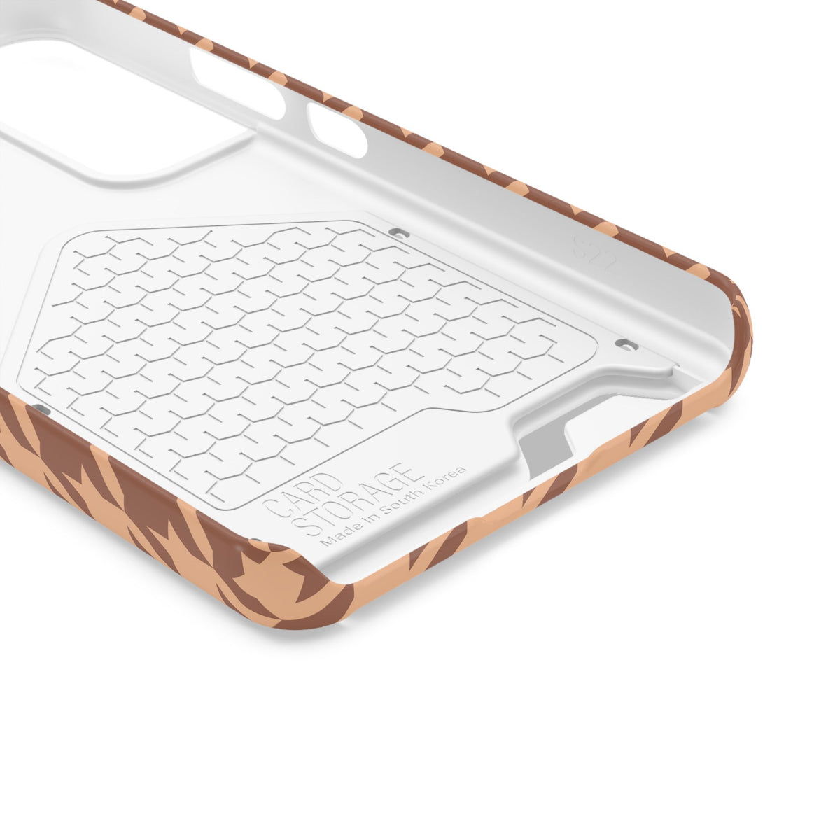Peachy tan and brown houndstooth card holder phone case