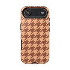 Fall houndstooth tough phone case in chestnut brown
