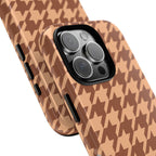 Peachy tan and brown houndstooth tough phone case