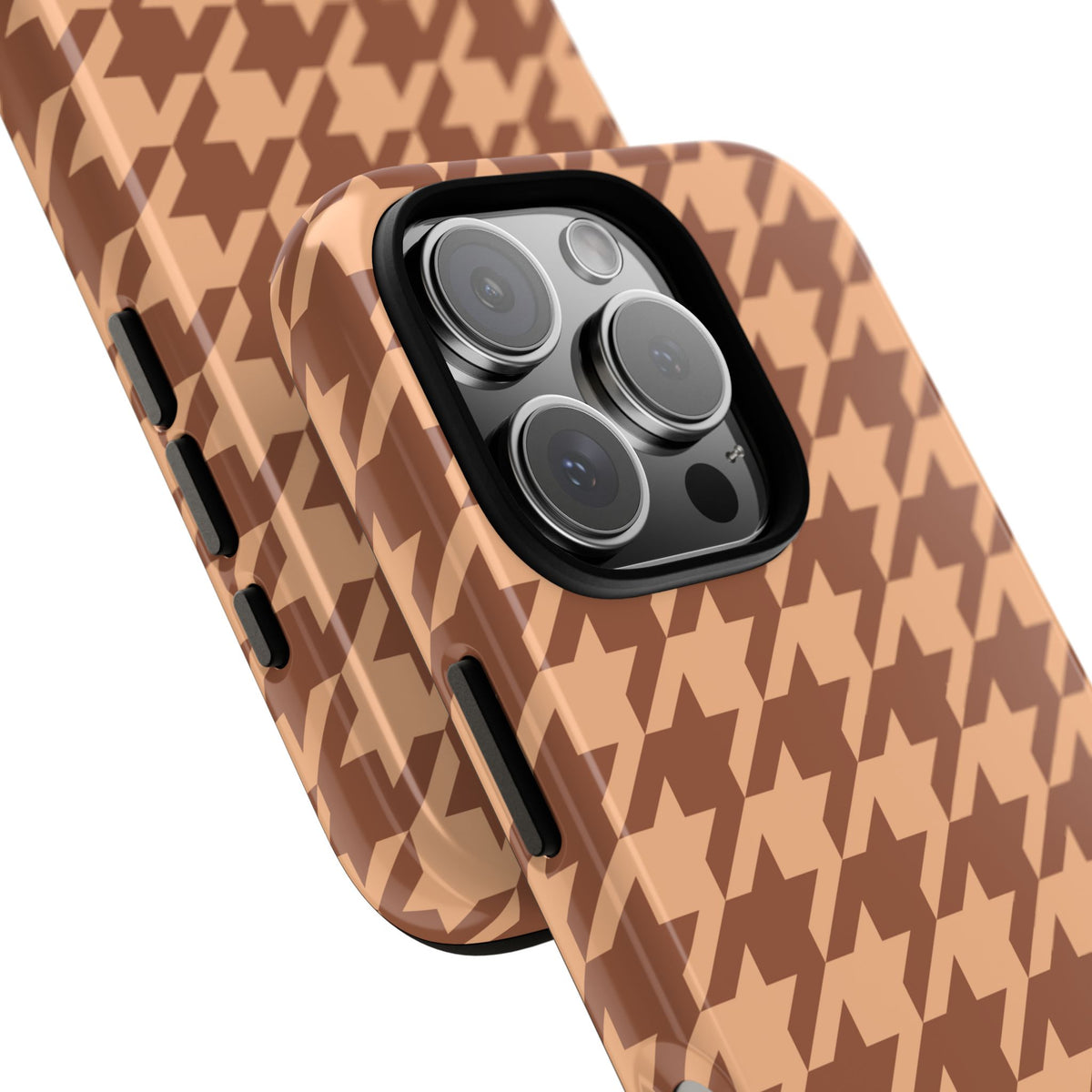 Peachy tan and brown houndstooth tough phone case