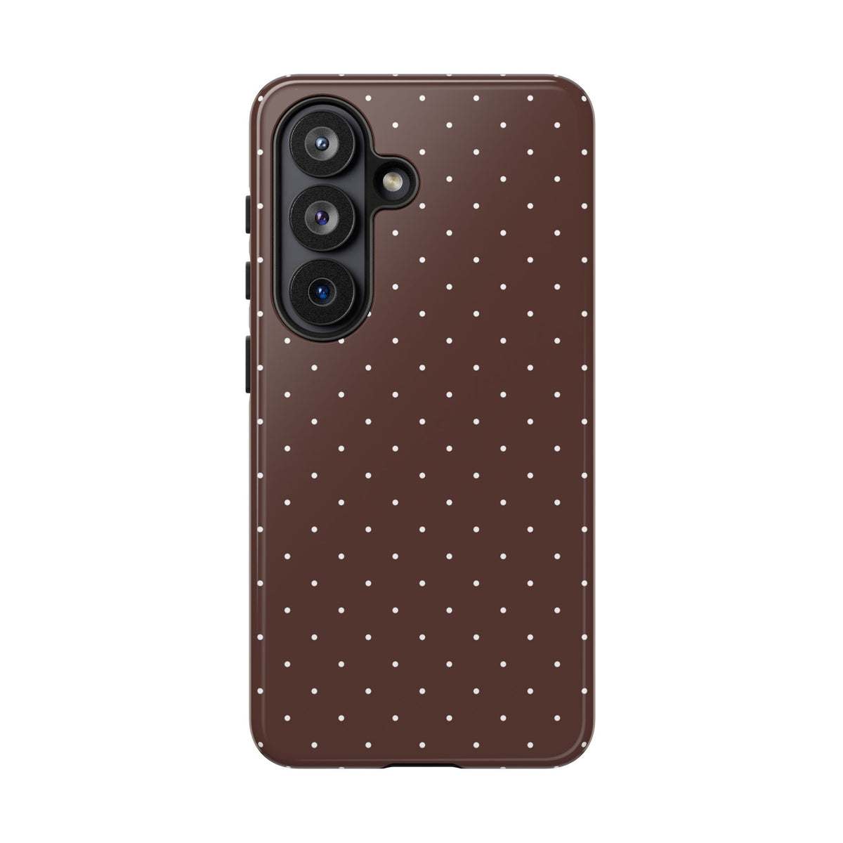 Brown polka dot tough phone case, small white dots on brown