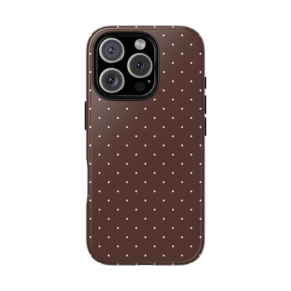 Brown polka dot tough phone case, small white dots on brown