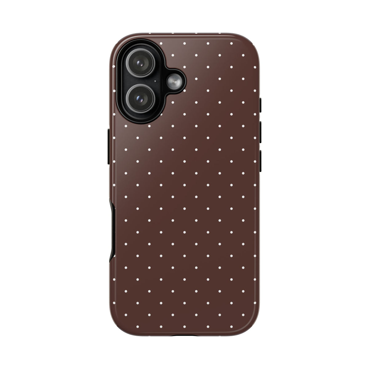 Brown polka dot tough phone case, small white dots on brown