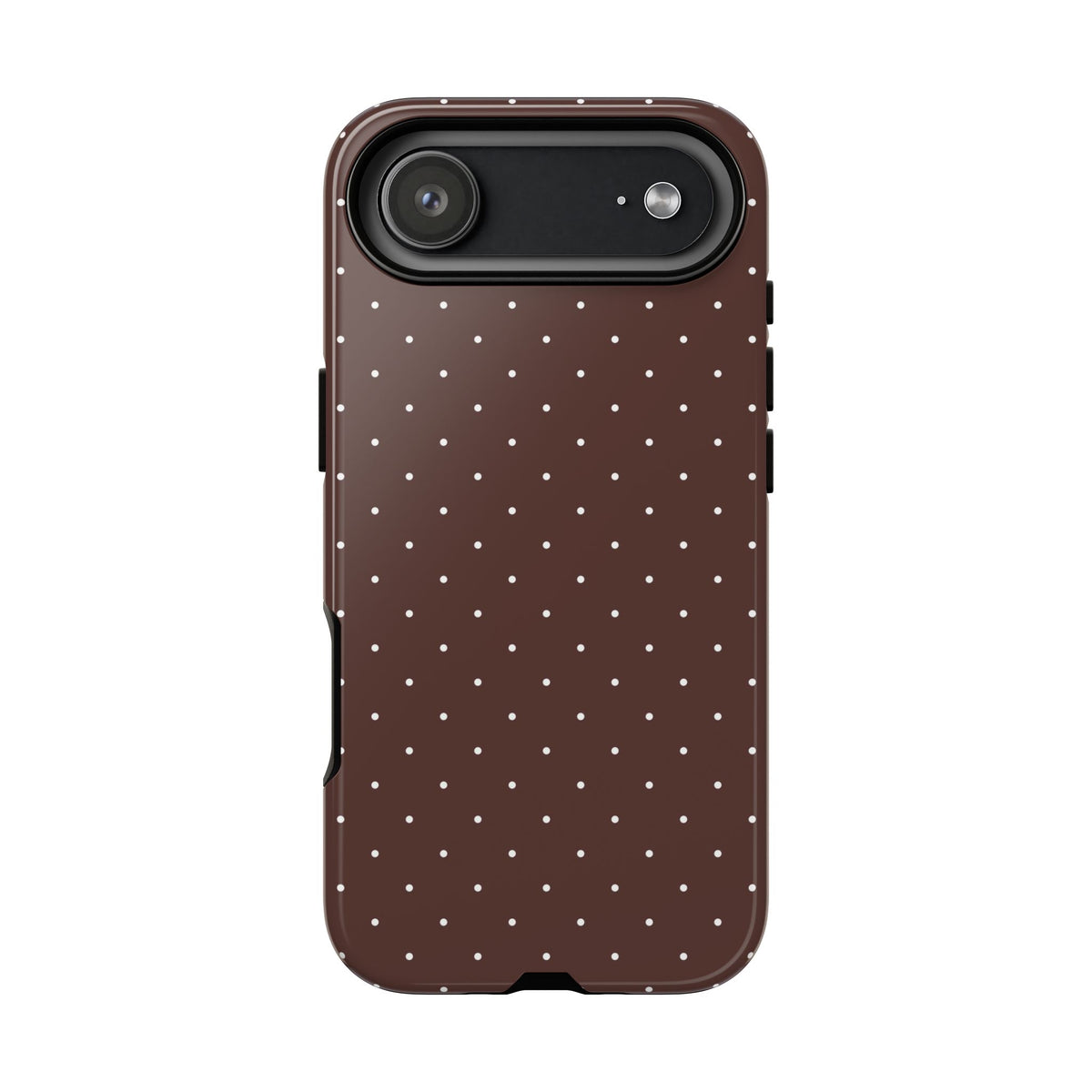 Brown polka dot tough phone case, small white dots on brown