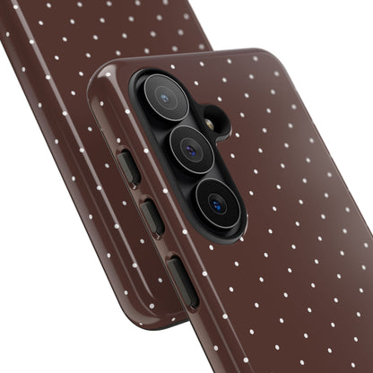 Brown polka dot tough phone case, small white dots on brown