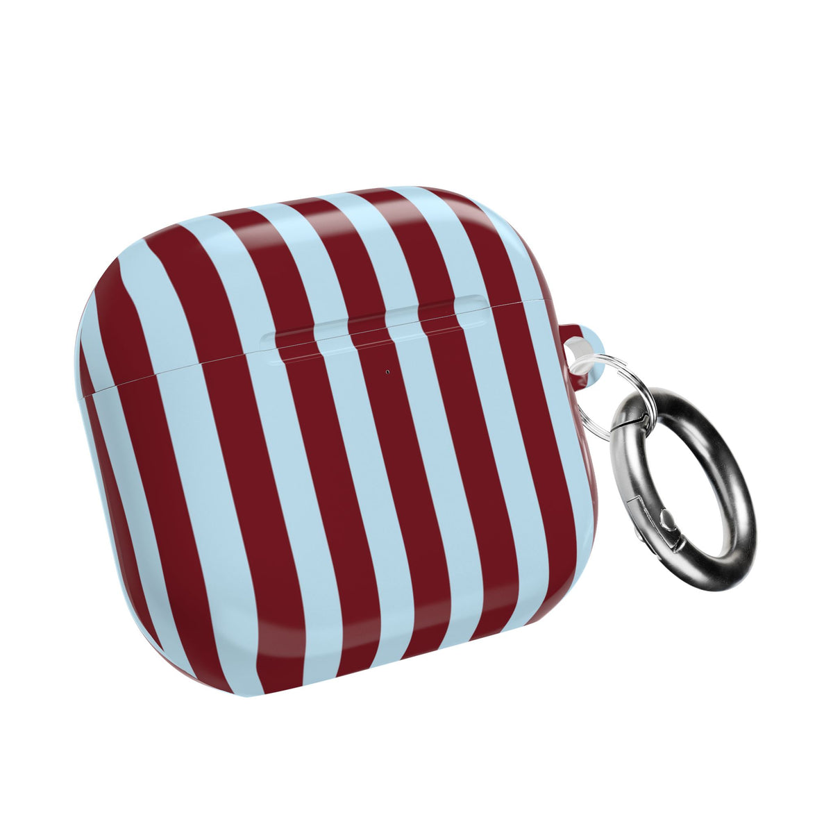 Burgundy and light blue striped AirPod case