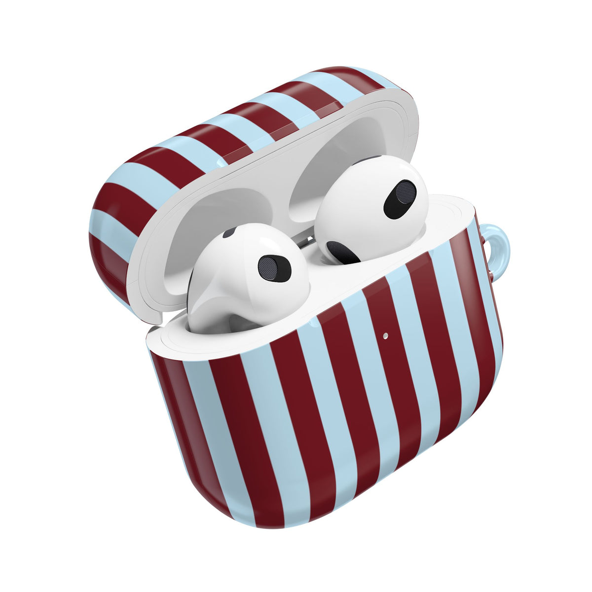 Narrow stripe AirPod case with the lid open