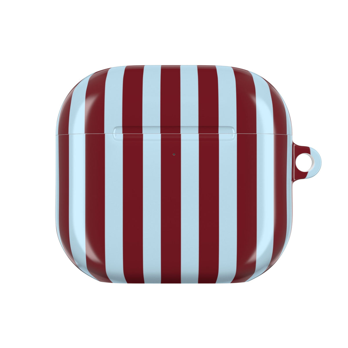 Striped AirPod case held in hand