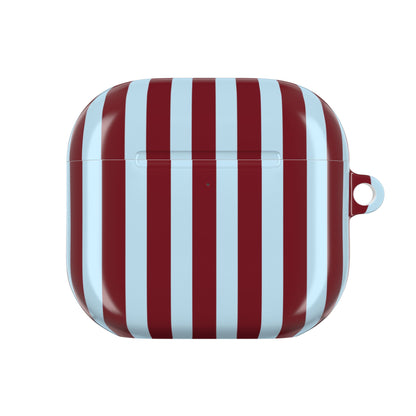 Striped AirPod case held in hand