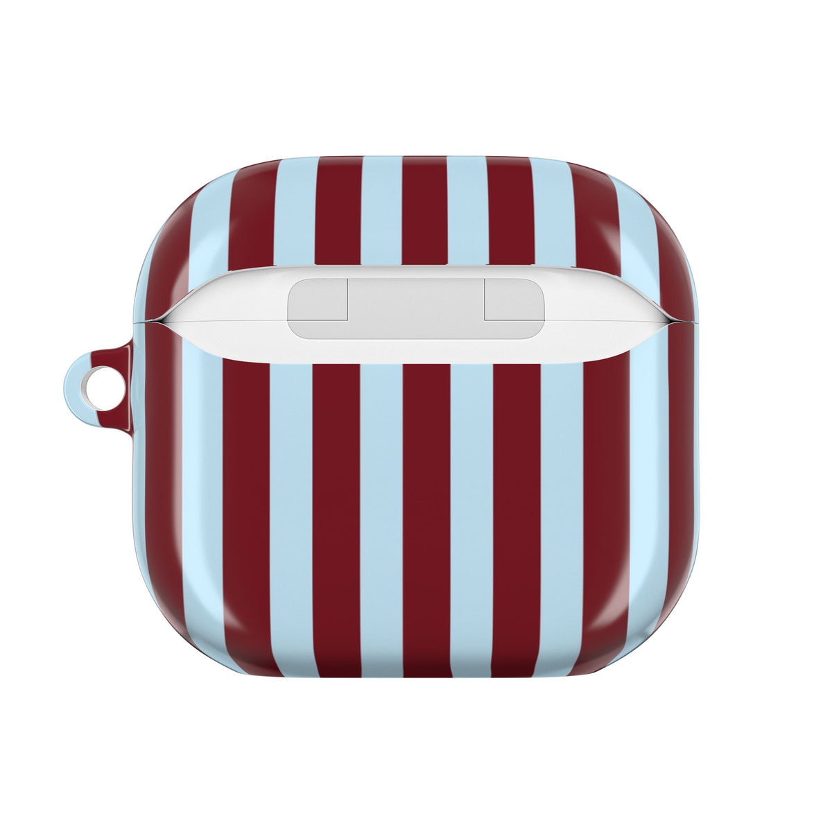 Back of the striped AirPod case showing the charging port