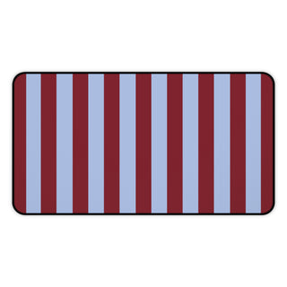 Burgundy and light blue striped desk mat, front view