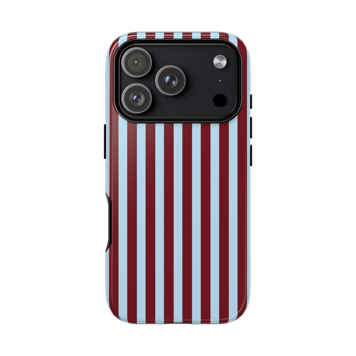 Burgundy and light blue striped tough phone case