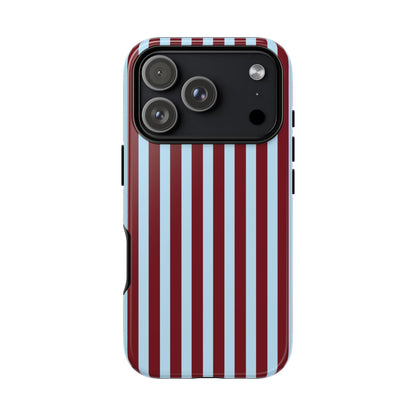 Burgundy and light blue striped tough phone case