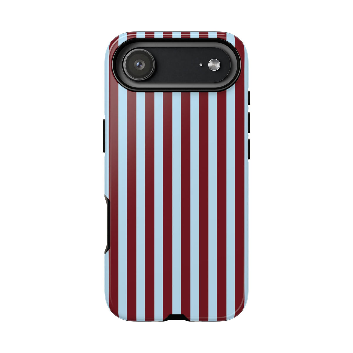 Side view of the striped tough case showing the raised edges