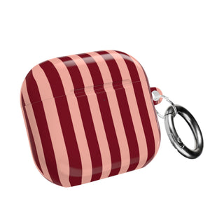 Burgundy and blush striped AirPod case