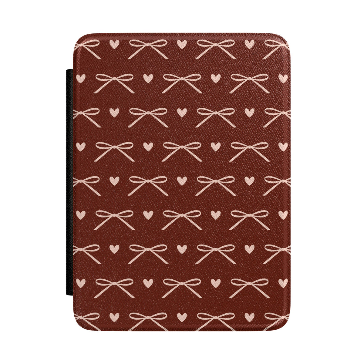 Burgundy bow Kindle case with pale pink bows and hearts