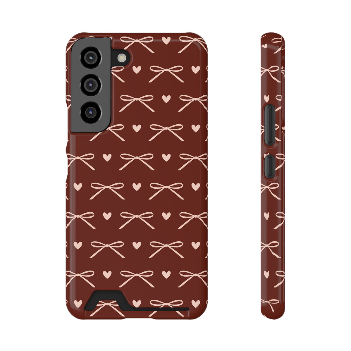 Coquette burgundy bow print phone case with card slot